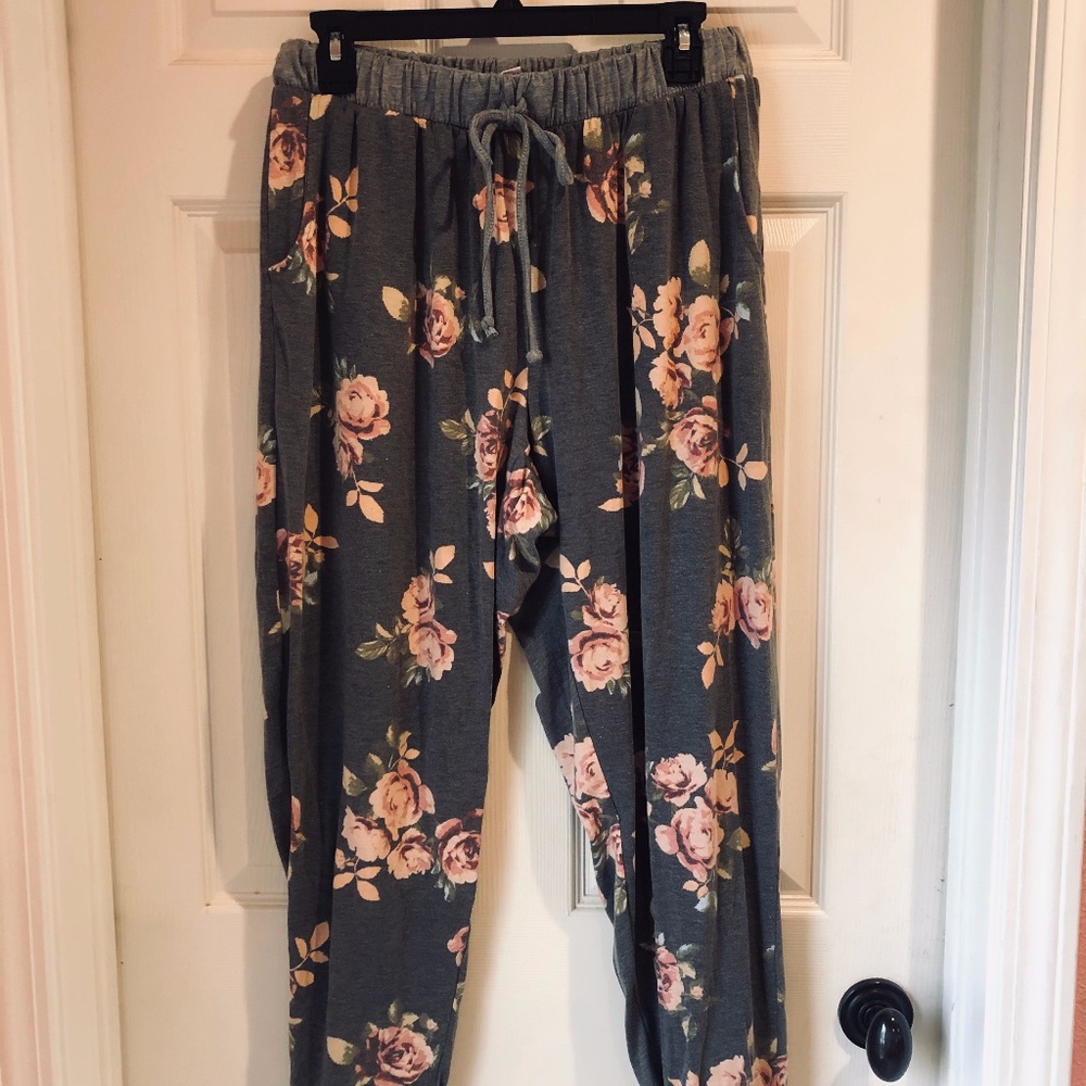Grey Floral Joggers